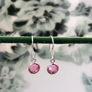 Dainty Pink Tourmaline Drop Earrings Sterling Silver/Personalised Birthstone Charm/October Birthstone Earrings/October Birthday Gift