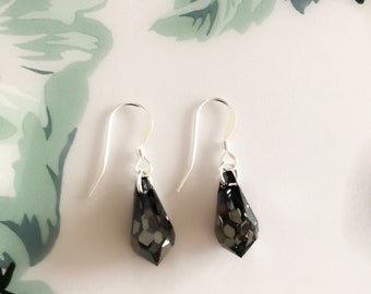 Swarovski Crystal Black Teardrop Earrings Sterling Silver/Black Crystal Drop Earrings/Silver Night Earrings/Bridesmaid Jewelry/Birthday Gift