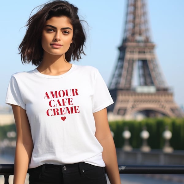 Amour Cafe Creme T-Shirt, French Chic, Coffee Lover