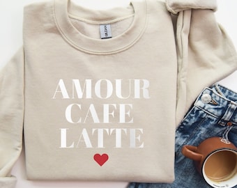 Amour Cafe Latte Sweater, Coffee Lover, Cozy Outfit, French Chic