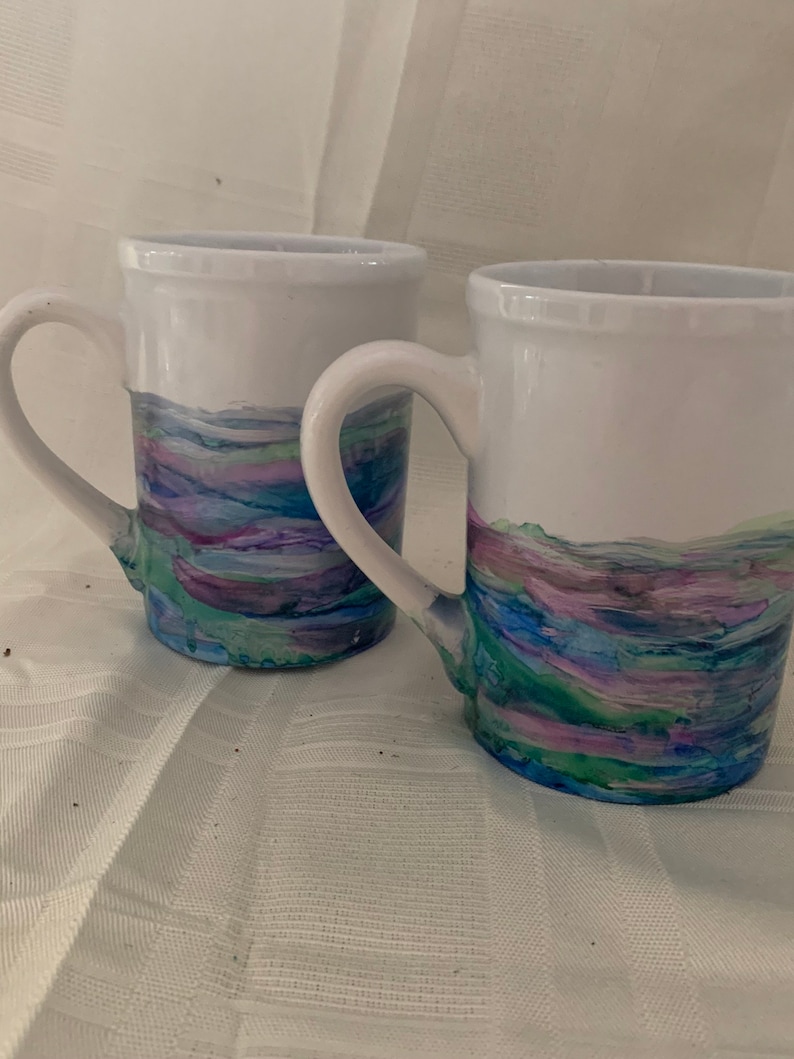 Hand Painted Ceramic Mugs Set of Two Etsy