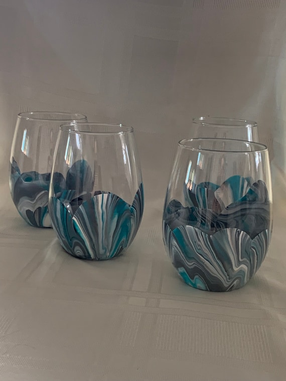 Hand marbled wine glasses