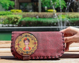 Cartera de piel vegana Frida Kahlo/Cartera estilo vintage/Monedero Frida  Kahlo/Monedero artesanal/Tarjetero/Monedero bohemio pequeño