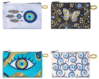 Cartera de mal de ojo de mariposa/titular de tarjeta hecha a mano/bolso de embrague de mal de ojo/bolsa tejida para mujeres/bolsa de joyería de tela/mini bolsa organizadora/bolsa de maquillaje