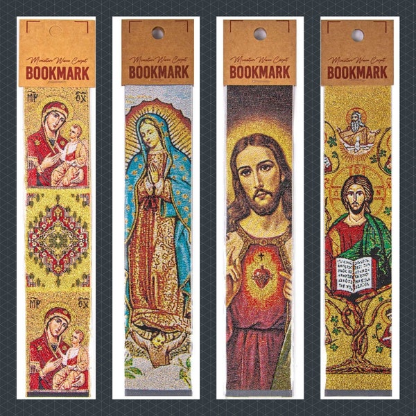 Set of 4 Holy Mary Design Woven Bookmark|Mother Religious Reading Gift|Icon Pattern for Readers|Jesus Book Accessories|Isa Masih Page Marker