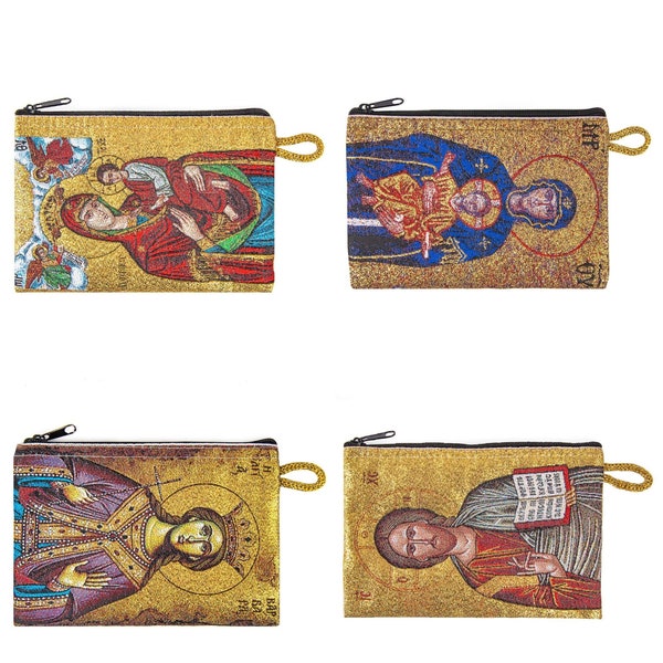 Woven Icon Wallet|Mother Religious Coin Purse with Zipper|Jesus Divine Handmade Keychain|Holy Mary Design Rosary Purse|Isa Masih Card Pouch