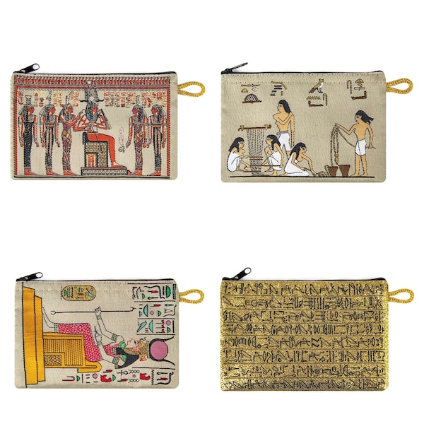 Pochette Egypte ancienne|Porte-monnaie avec fermeture éclair|Porte-monnaie hiéroglyphes|Porte-bijoux|Porte-monnaie tissé|Petit sac en tissu|Mini sac d'argent pour elle