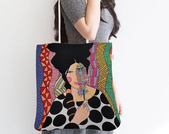 Gobelin Tapestry Shoulder Bag: Vintage Woman Pattern Drawstring Tote