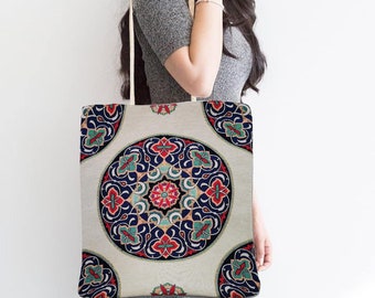 Floral Tapestry Tote Bag: Handmade Woven Shoulder Bag