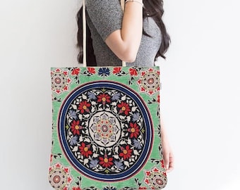 Schoudertas gobelin wandtapijt: draagtas vintage tegelpatroon
