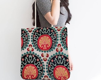 Rug Design Bag|Gobelin Tapestry Shoulder Bag|Turkish Tile Pattern Gift Handbag For Women|Woven Tapestry Fabric|Vintage Belgium Tapestry Bag