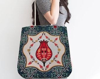 Gobelin Tapestry Messenger Bag|Turkish Tile Pattern Bag|Gift Handbag For Women|Woven Tapestry Fabric|Handmade Belgium Tapestry Shoulder Bag