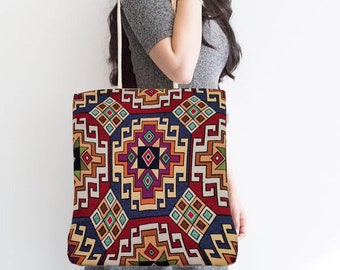 Sac en tissu tapisserie tissée|Sac à bandoulière en tapisserie des Gobelins|Sac à main cadeau design tapis pour femme|Sac en tapis vintage ethnique|Sac fourre-tout kilim authentique