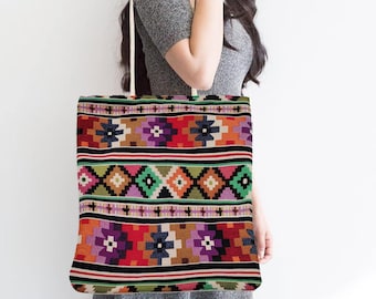 Gobelin Tapestry Tote Bag: Ethnic Kilim Woven Fabric Handbag