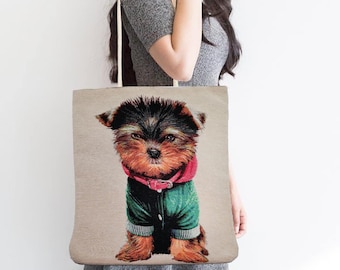 Gobelin Tapestry Tote Bag | Schattige puppyprint, handgemaakte schoudertas