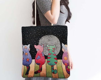 Gobelin Tapestry Shoulder Bag|Cute Cats Gift Handbag For Her|Woven Tapestry Fabric|Cat Print Tote Bag|Cat Lover Gift|Purse for Daily Use