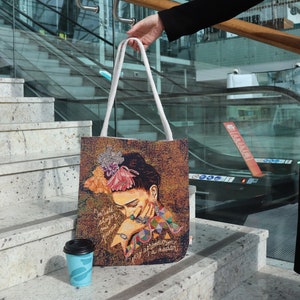 Frida Kahlo Shoulder BagGobelin Tapestry Tote BagFrida Khalo Flowers HandbagFabric Shoulder PurseBig Shopping BagBook Messenger Bag image 7