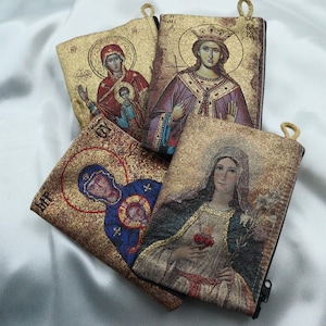 Portefeuille tissé avec icônes|Porte-monnaie religieux avec fermeture à glissière|Porte-clés Jésus divin fait main|Porte-monnaie avec chapelet Sainte-Marie|Porte-cartes Isa Masih