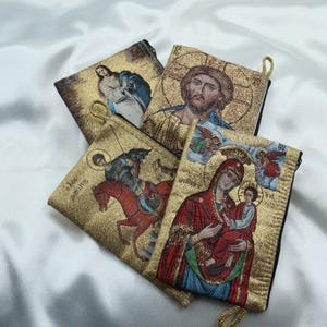 Geweven portemonnee met icoon|Moeder religieuze portemonnee met ritssluiting|Jezus Christus handgemaakte portemonnee|Geweven etui Heilige Maria ontwerp|Isa Masih-kaartetui