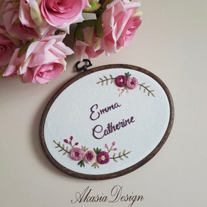 Custom Floral Embroidery Hoop|Personalized Name Embroidery|Baby Shower Embroidered Hoop Design|Floral New Mom Gift|Nursery Embroidery Hoop