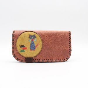 Joli portefeuille en similicuir chat et souris | Porte-monnaie en nubuck végétalien | Cadeau de style vintage pour les amoureux des chats | Porte-cartes bohème | Porte-monnaie imperméable pour animal de compagnie