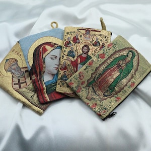 Cartera con icono de Jesucristo/Monedero de la Sagrada Familia/Regalo religioso de la Virgen María hecho a mano/Mini bolso organizador/Tarjetero delgado/Pasaporte