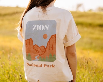 Fair upper size shirt made of organic cotton "Zion National Park" back print - unisex