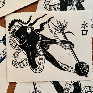 Octopus BlockPrint in Black