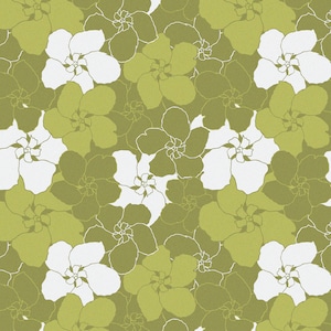 Puede incluir: Un patrón sin costuras con flores estilizadas blancas y verdes. Las flores están delineadas en blanco y tienen una apariencia texturizada.
