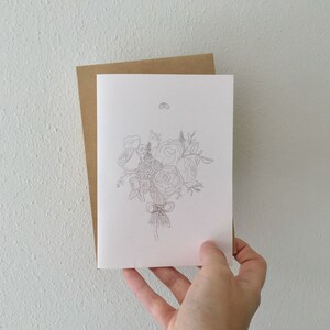 Biglietto auguri Matrimonio, biglietto sposi, bouquet, wedding card, bride and groom, greeting card, blank inside, wedding themed