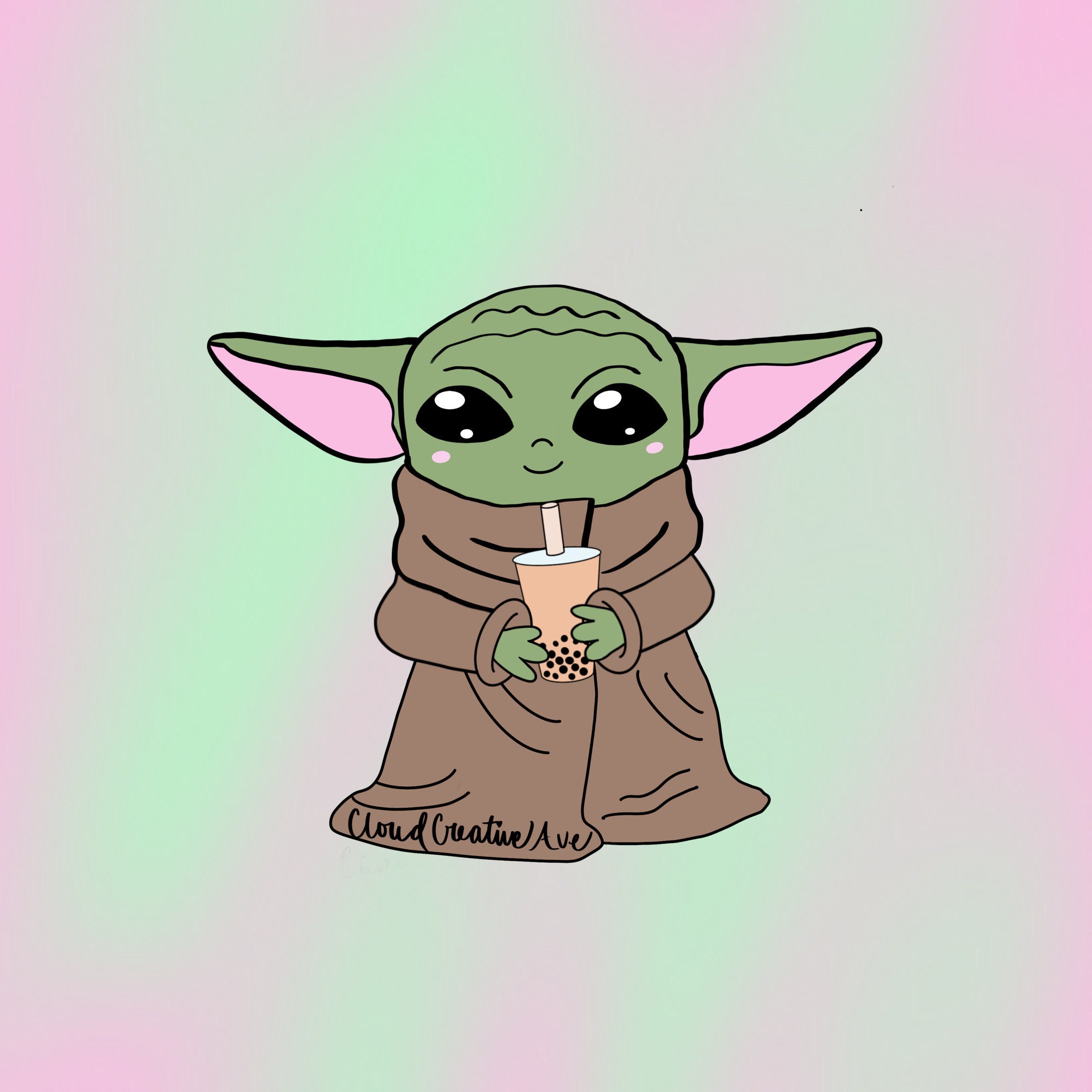 Baby Yoda drinking Boba Stickers Etsy