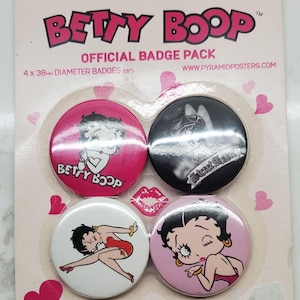 New Sealed Betty Boop Buttons Pin Backs Set Licensed Set of 4