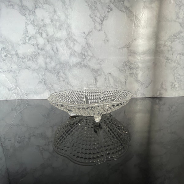 Vintage Teardrop Hobnail Glass Bowl, Footed Crystal Clear Trinket Bowl, Small Glass Candy Dish, Side Table or Nightstand Decorated Bowl