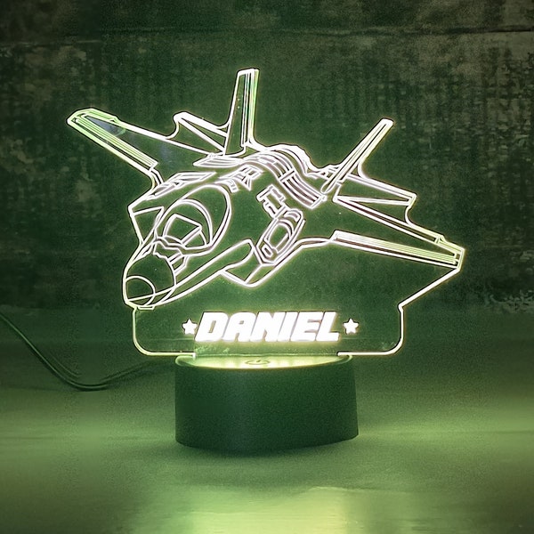 F35 Fighter Jet Airplane Personnalisé Bluetooth LED Illuminé Acrylique Sign 3D Night Light