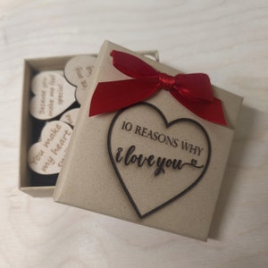 Love Hearts 10 Reasons Why I love you Wooden Hearts in Box Valentines Gift