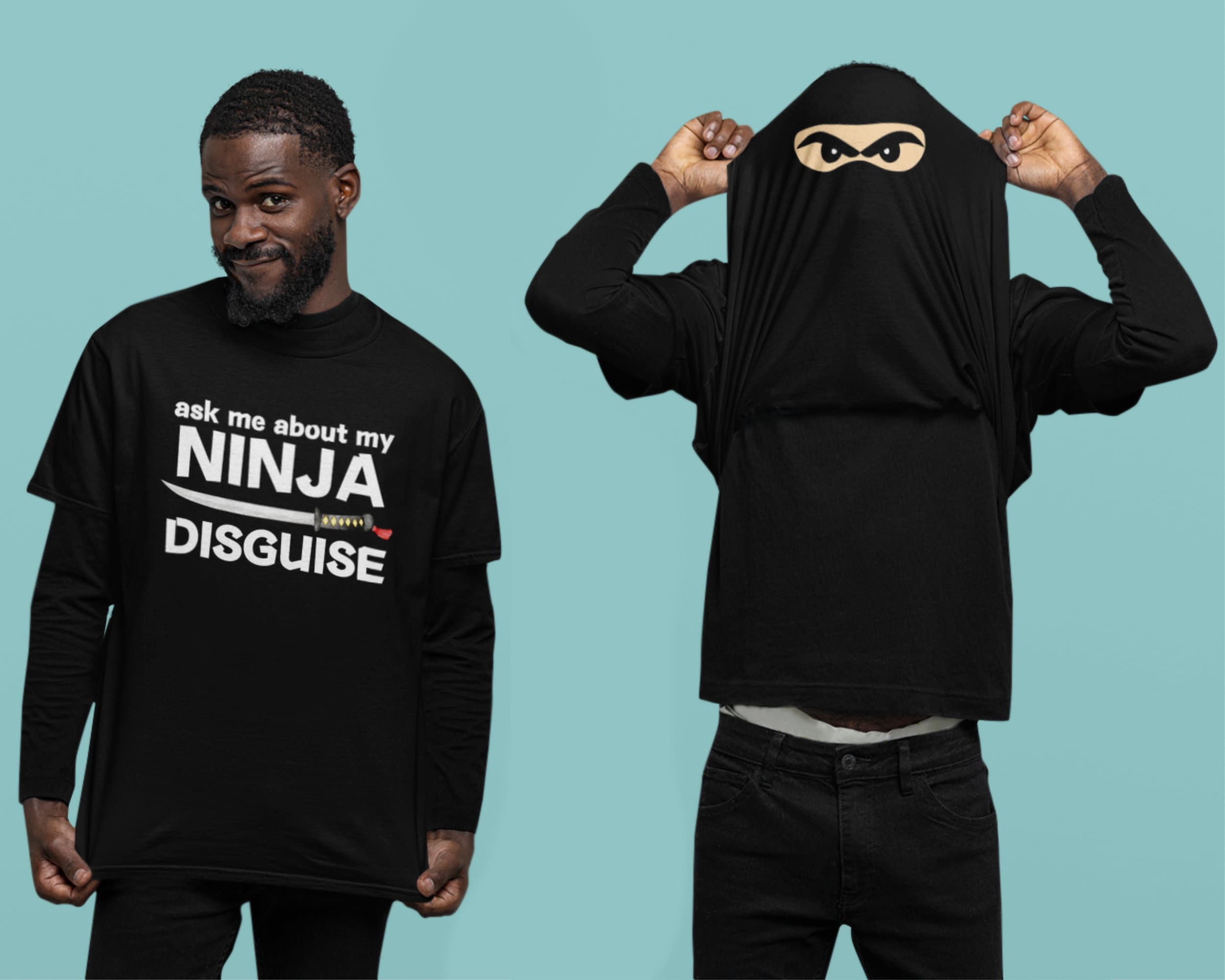 Mens Ask Me About My Ninja Disguise Flip T Shirt Funny Karate Costume Samurai Tee (Black) - S