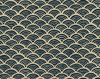 Cotton Fabric Sevenberry Kasuri Navy, Seigaha, Japanese, Robert Kaufman