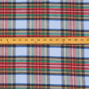 Plaid Cotton Flannel Yarn Dyed, Sky Blue, Red, Jungle Green