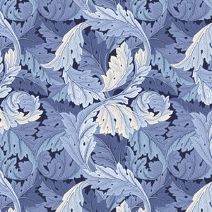 William Morris Fabric, Acanthus Blue, Wandle Collection, Freespirit