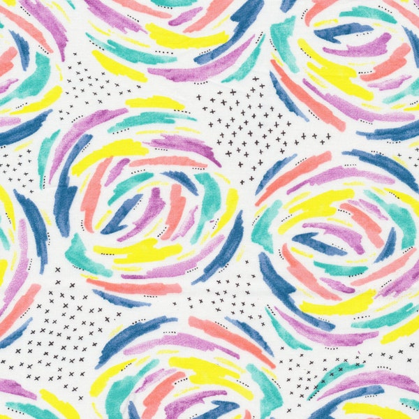 Organic Cotton Fabric Cloud 9, Brush Strokes by Holly Degroot, Abstract Floral Multicolor