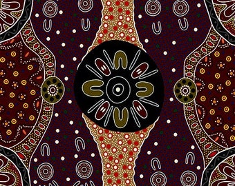 Australian Aboriginal Fabric Women's Business Charcoal by E. Young for M&S Textiles