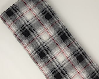 Plaid Cotton Flannel Yarn Dyed, Black, Off-White, Gray, Dark Red