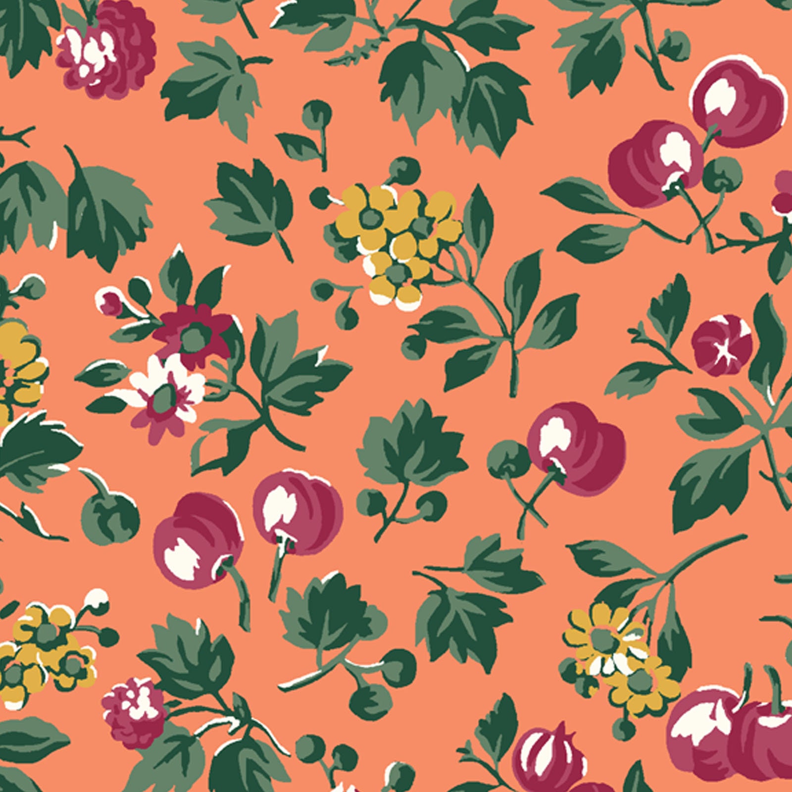 Liberty of London Fabric Orchard Garden Wild Cherry Coral Floral Lasenby Quilting Cotton