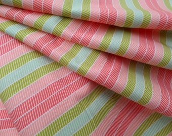 Art Gallery Fabric Bespoken Collection Stitchery Citrus Lime Green, Aqua Blue and Pink Stripes