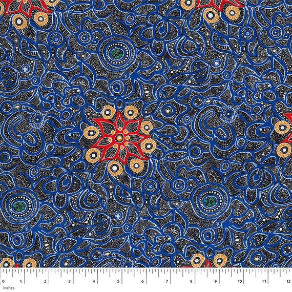 Australian Aboriginal Fabric Yallaroo Blue by June Smith for M&S Textiles -   Canada