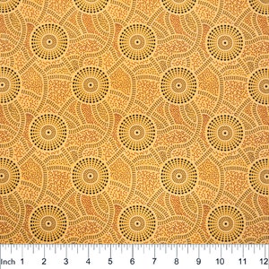 Tela Aborigen de Algodón Australiana Senda del Canguro en Amarillo por Roseanne Morton, M&S Textiles, Patchwork, Quilting, Confección