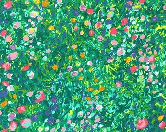 Tissu satiné Painterly Petals, 274 cm de large, vert par Robert Kaufman