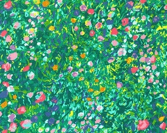 Painterly Petals 274 cm Wide Sateen Fabric Green by Robert Kaufman