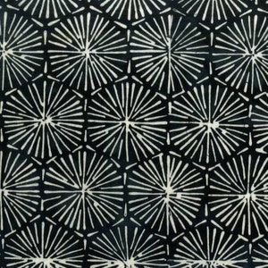 May include: A repeating pattern of white radial designs against a dark background. The pattern is composed of circular shapes with radiating lines, creating a geometric and textured appearance. The design is reminiscent of sunbursts or starbursts.