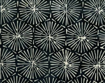 Cotton Indonesian Batik Fabric Opposite Starburst White on Black, Anthology Fabrics Quiltessentials Vol 4.